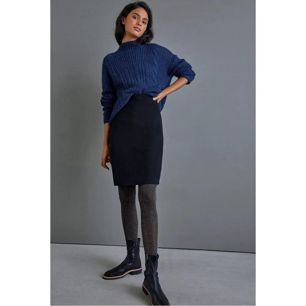 Anthropologie Maeve Anja Sweater Midi Skirt Black NWT SZ XL - Picture 1 of 12